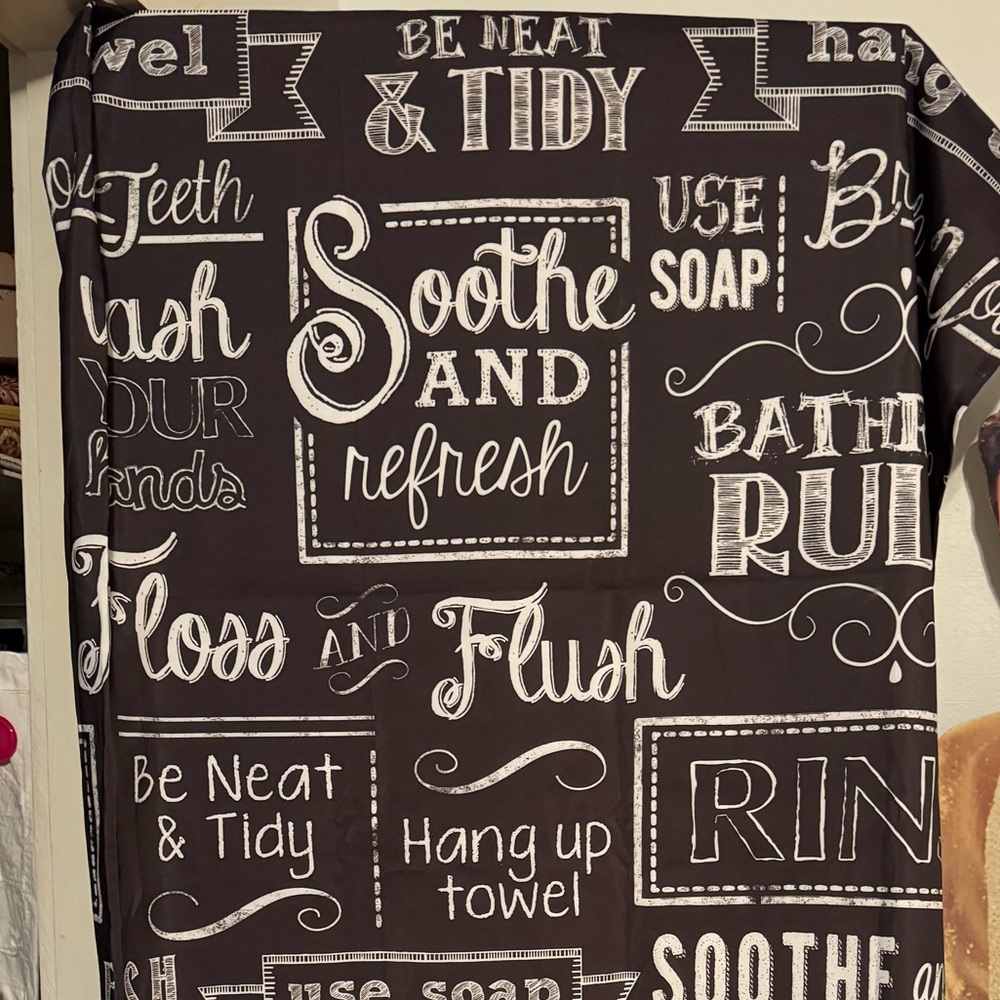 Black Typography Print Shower Curtain - Brand